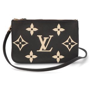 Pochette Double Zip Monogram Implant Leather Bi-color Monogram Gold Hardware